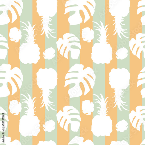 Seamless pattern with pineapple and monstera leaves