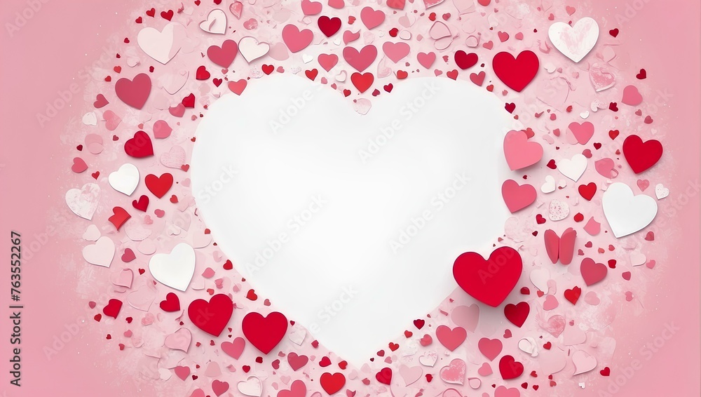 valentine frame of hearts in the shape of heart on pink background with copy space, space for text and design