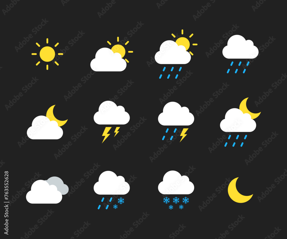 Set of weather icons. Forecast weather icons, flat vector design. Set of weather icons. Forecast weather icons, flat vector design.