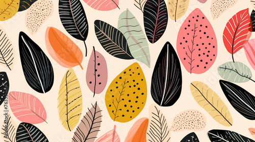 Fundo abstrato de Folhas coloridas com linhas e pontos e cores pasteis photo