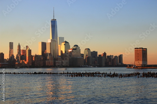 Lower mahattan and One World Trade Center or Freedom Tower in New York City, New York.is the primary building of the new World Trade Center complex