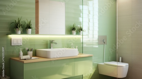 Modern Bathroom With Toilet  Sink  and Mirror