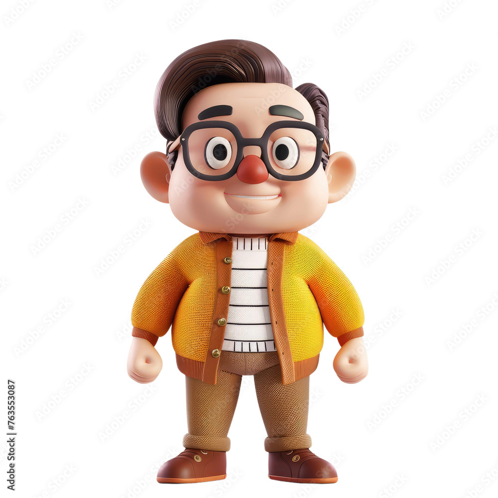 A cartoon character wearing glasses and a yellow sweater