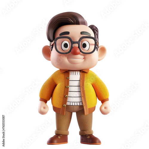 A cartoon character wearing glasses and a yellow sweater