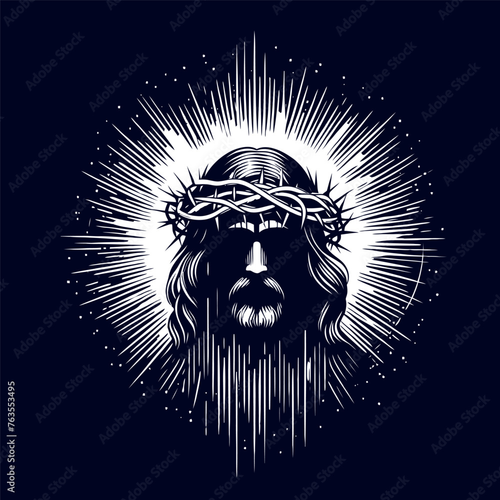 Silhouette of Jesus Christ in a crown of thorns. vector illustration. Jesus in the crown of thorns, suffering of Jesus Christ - obrazy, fototapety, plakaty 