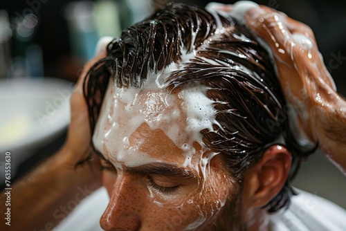 Man Washing Hair With Water