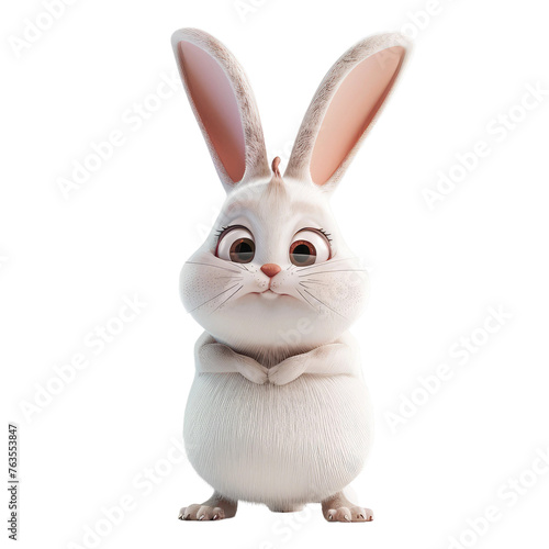 A cartoon rabbit with a serious expression on its face