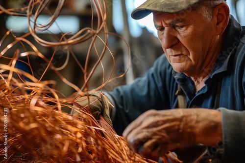 an old electrician trying to fix a tangle of copper wires