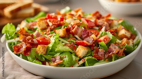 Delightful BLT Salad with Crisp Lettuce,Juicy Tomatoes,and Savory Bacon Bits