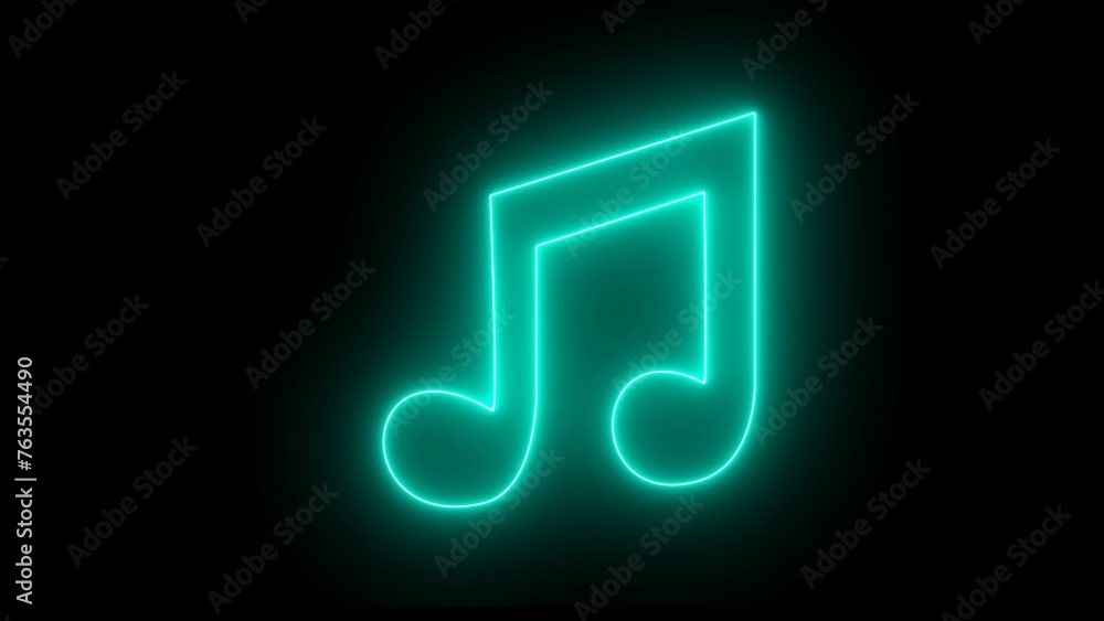 Glowing neon effect music icon. Musical note line icon. Music sign. sound technology symbol, isolated on a black background. Glowing neon effect music icon. Musical note line icon. Music sign. sound technology symbol, isolated on a black background.