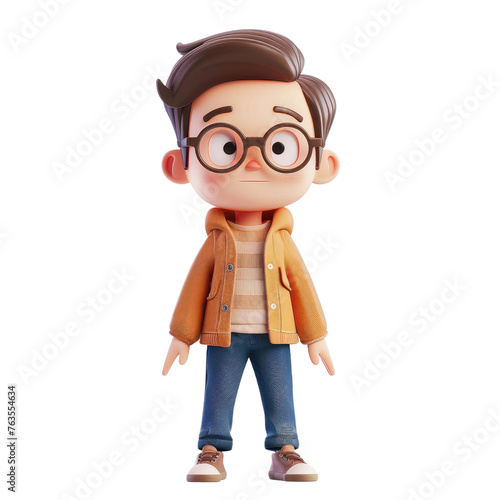 A cartoon boy wearing glasses