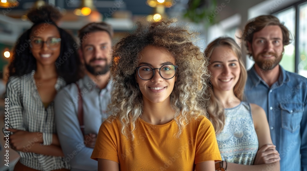 Obraz premium A Prosperous Creative Business Team Posing Together with Smiles Generative AI