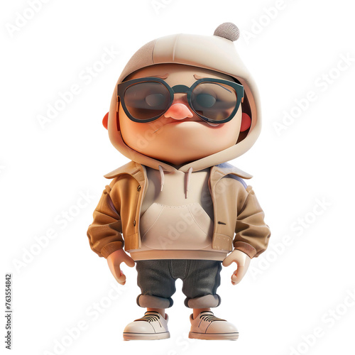 A cartoon character wearing a hoodie and sunglasses