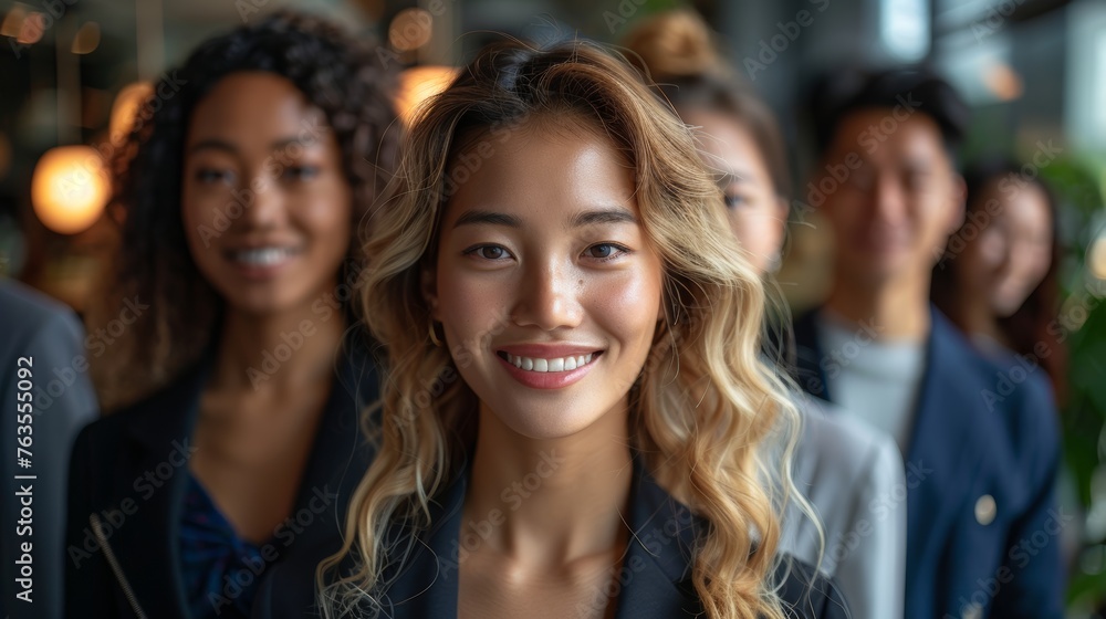 Obraz premium Diverse and Happy Corporate Team Portrait: Young Specialists Standing and Smiling at Camera Generative AI