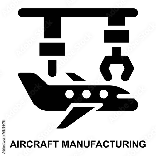 aircraft manufacturing, aerospace industry, aerospace, aircraft, airplane, manufacturing, industry expanded solid or glyph style icon for web mobile app presentation printing