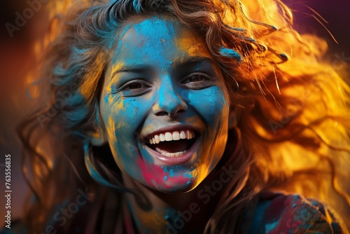 Vibrant holi festival celebration in india with large crowd joyfully covered in colorful paints