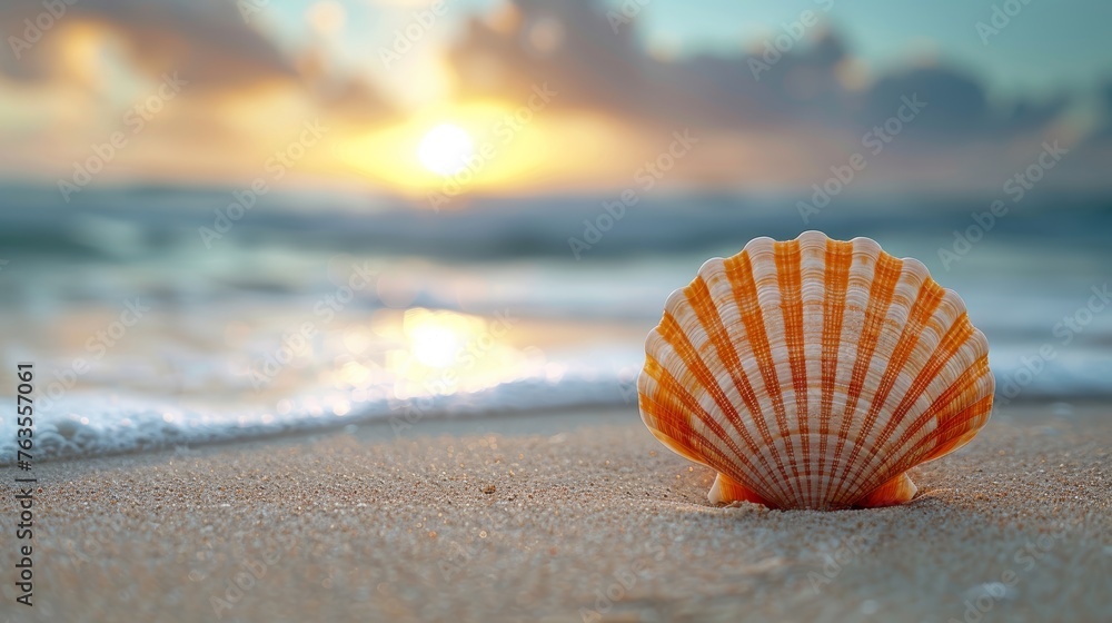 Close-Up Beach Scene: Intricate Scallop Shell in Fine Sand Generative AI Close-Up Beach Scene: Intricate Scallop Shell in Fine Sand Generative AI