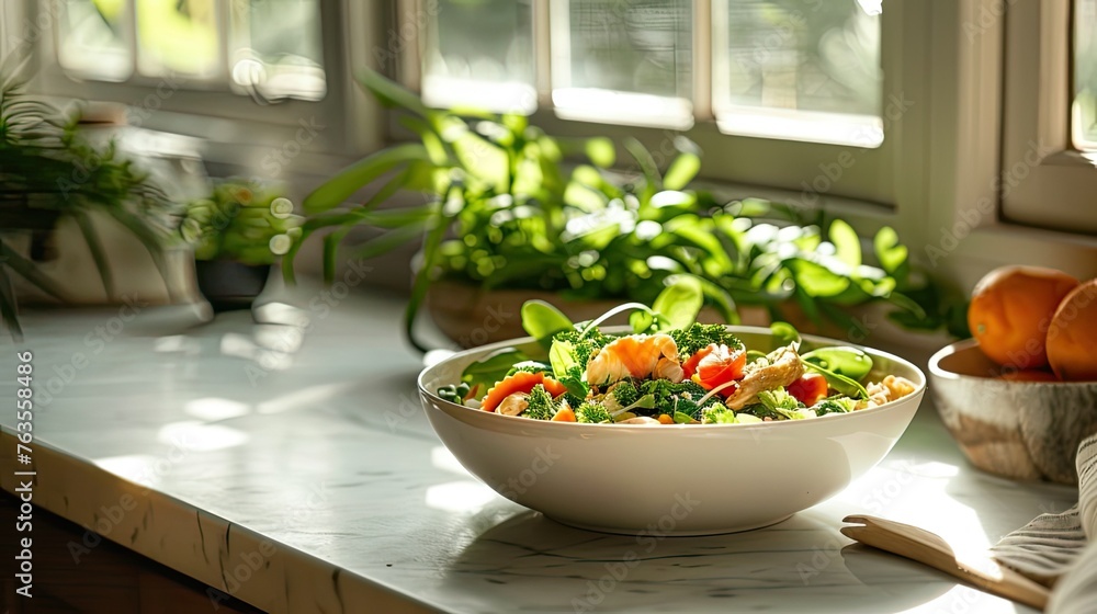 dish next to a natural light source, such as a window, to evenly illuminate the scene and enhance the colors of the food. dish next to a natural light source, such as a window, to evenly illuminate the scene and enhance the colors of the food.