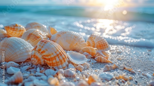 Close-up of Naturally Broken Shells on a Sand Beach Surface Generative AI