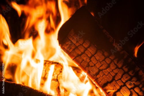 Tableau sur toile Close-up of wood burning in the fireplace