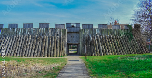 Reconstructed wooden viking fortress Trelleborgen in Trelleborg.