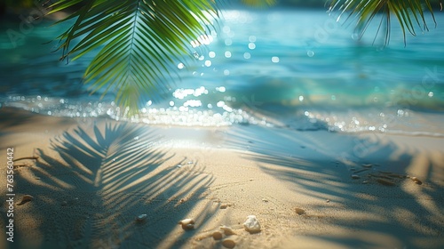 Summer and Holiday Concept with Tropical Coconut Leaf Shadow on Beach Sand Generative AI