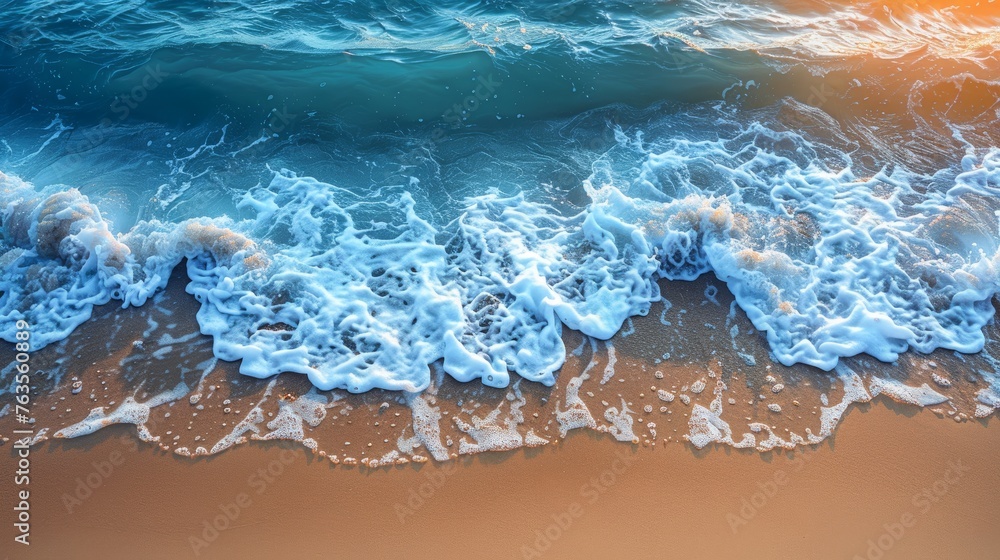 Summer Beach Scene: Blue Sea, Soft Waves, and Sand Generative AI Summer Beach Scene: Blue Sea, Soft Waves, and Sand Generative AI
