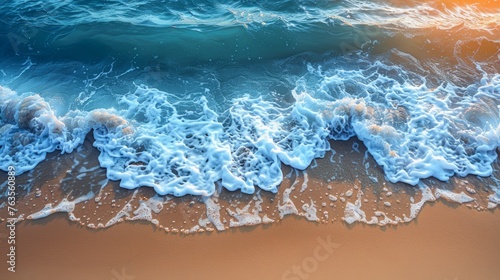 Summer Beach Scene: Blue Sea, Soft Waves, and Sand Generative AI