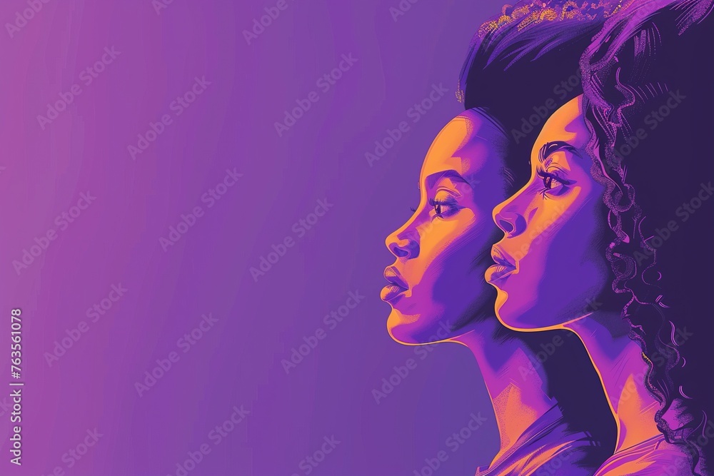 Illustration of two beautiful women in profile, Copy space for your text, AI Generated Illustration of two beautiful women in profile, Copy space for your text, AI Generated