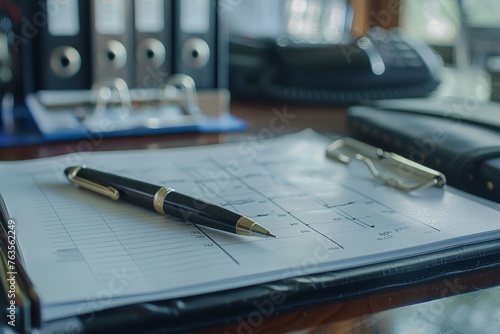 A pen is placed on top of a planner, symbolizing organization and planning skills essential for professional success