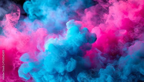 abstract background scene of blue and pink neon colored smoke clouds