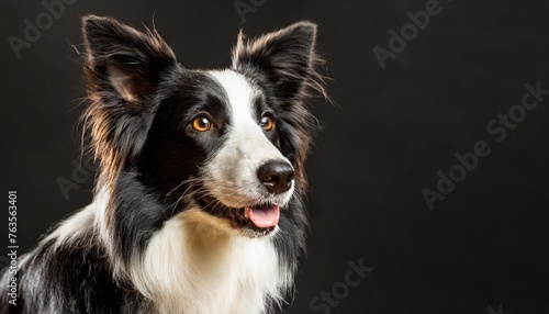 portrait of a border collie dog isolated on black background banner with copy space © Mac