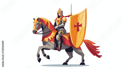 Armed knight with shield and armor riding horse car