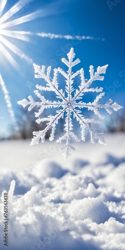 Cristal snowflakes on snow