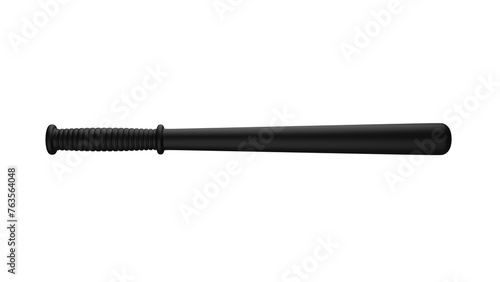 Black rubber police baton or cudgel isolated on transparent and white background. Police concept. 3D render