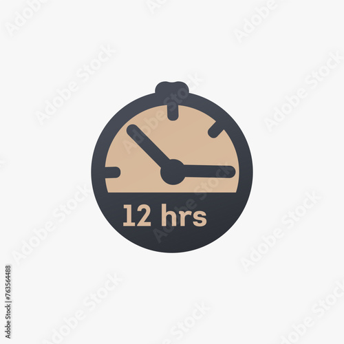 12 hours clock icon, Time Management Icon, 12 hours stopwatch icon countdown time stop chronometer. Stock vector illustration isolated on white background.