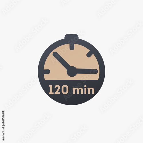 120 minutes, stopwatch vector icon. clock icon in flat style. Stock vector illustration isolated on white background.