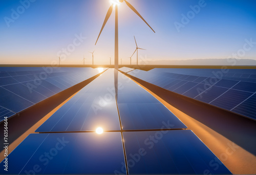 Solar photovoltaic panel plant and wind turbines