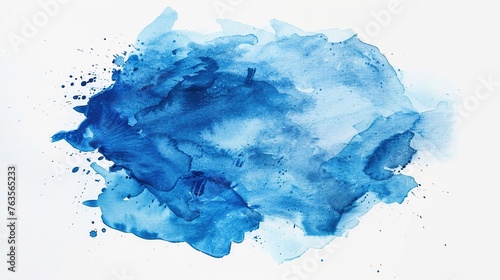 Blue Watercolor Stain on White Background. Texture  Splash  Watercolor  Water  Liquid  Paper  Artistic  Banner  Art  Abstract  Bright  Colour  Graphic  Drawing 