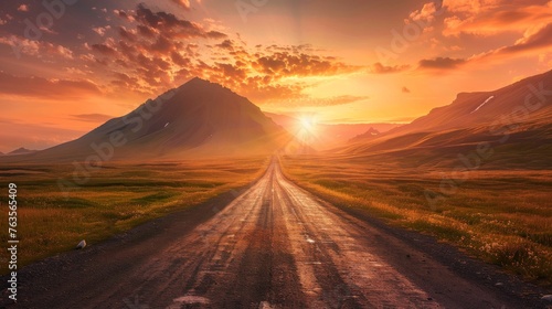 A road leading towards a mountain, capturing the essence of journey, exploration, and challenge