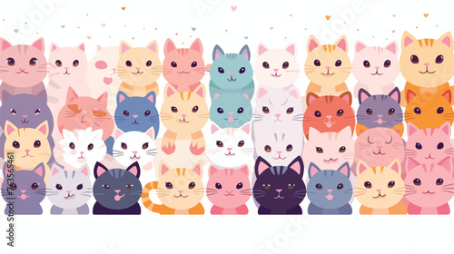 Fototapeta Naklejka Na Ścianę i Meble -  Background with cute kawaii cats. Fun animal illustration