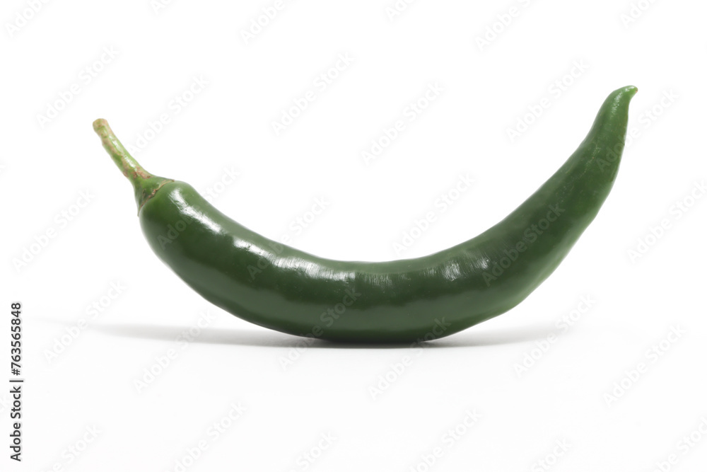 Green hot chili pepper top view isolated on white background clipping path Green hot chili pepper top view isolated on white background clipping path