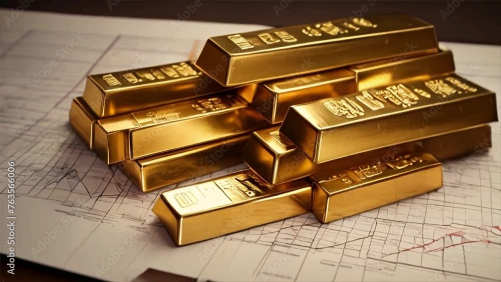 Raw of gold bars in line 3d render video Raw of gold bars in line 3d render video