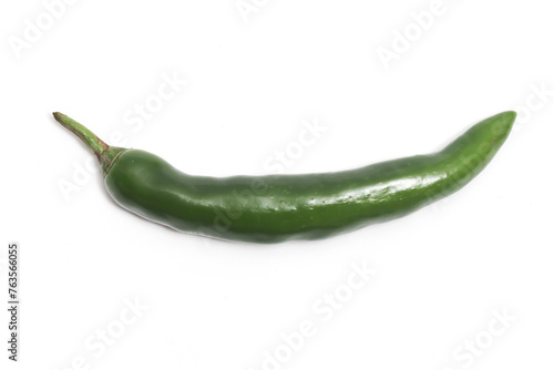 Green hot chili pepper top view isolated on white background clipping path