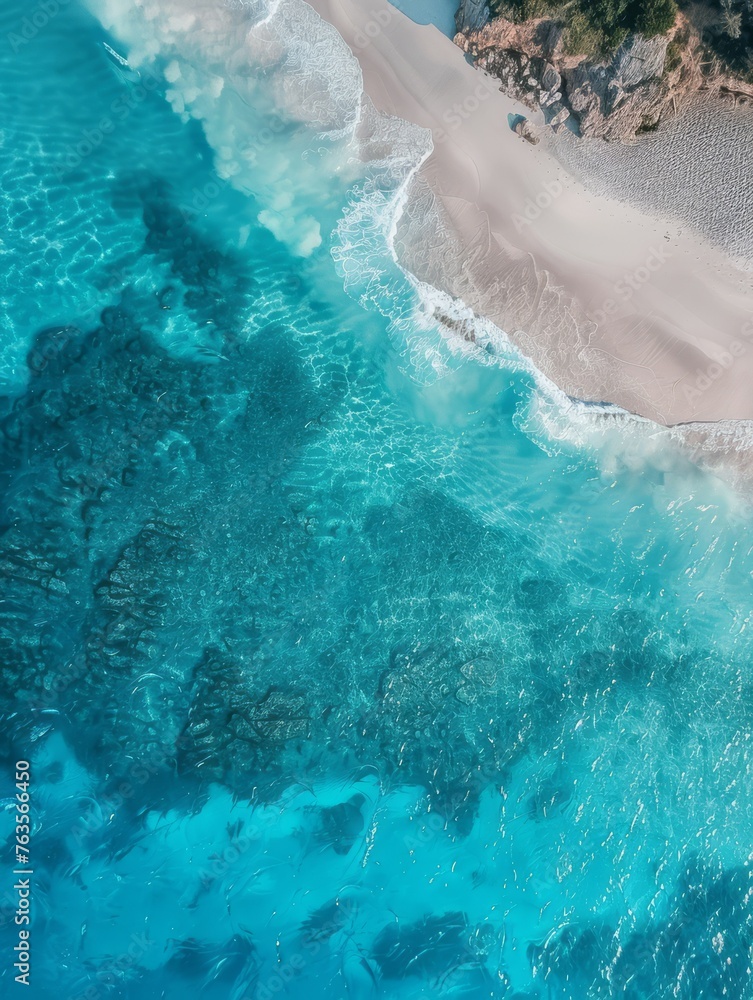 Aerial View of Clear Turquoise Blue Sea with White Sand