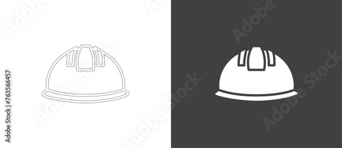 White Helmet icon. Flat icon of Helmet sign and symbol. Construction helmet icon. Safety helmet vector illustration in black and white background.
