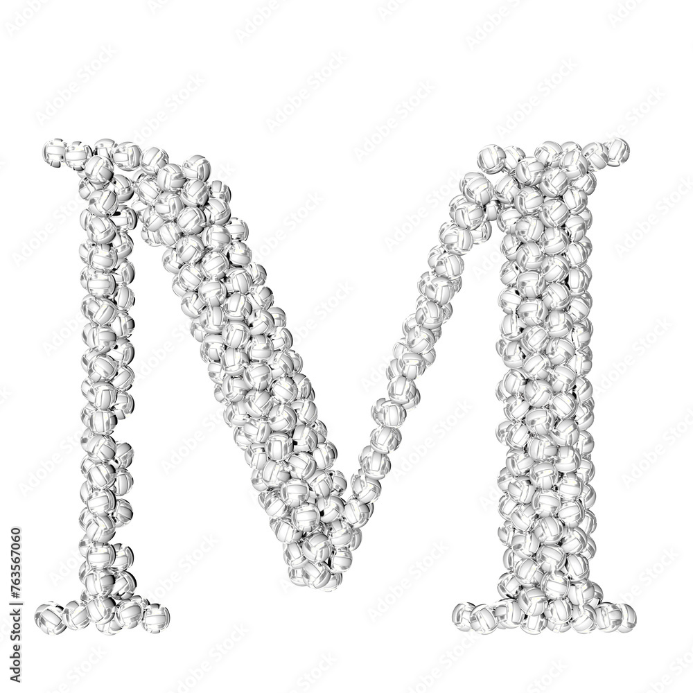 Symbol made of silver volleyballs. letter m Symbol made of silver volleyballs. letter m