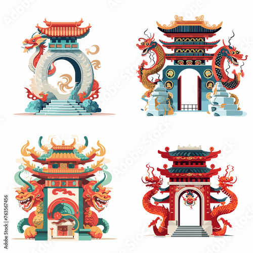 intricate detail traditional gate with dragon ornament