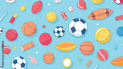 Background with kawaii sport items. flat vector 