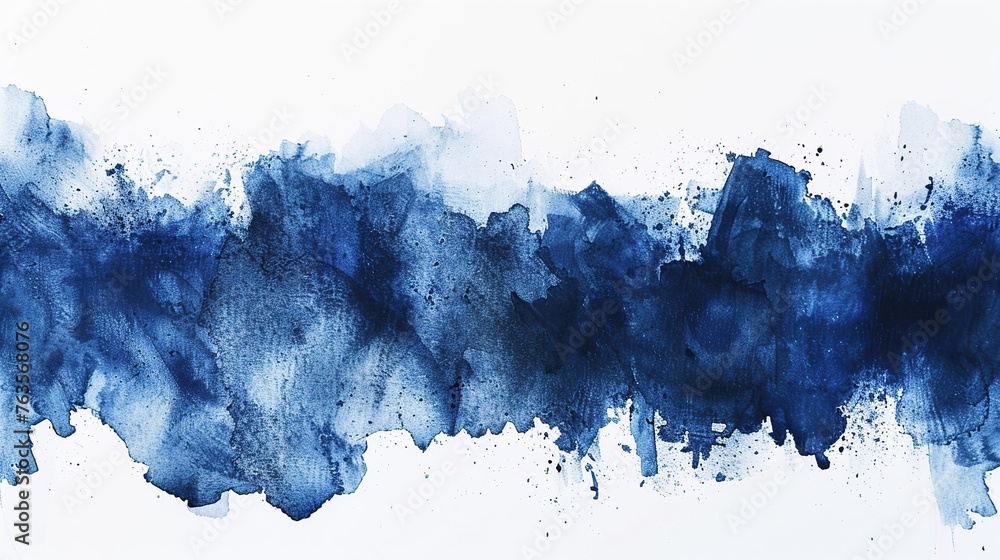 Navy Blue Watercolor Stain on White Background. Texture, Splash, Watercolor, Water, Liquid, Paper, Artistic, Banner, Art, Abstract, Bright, Colour, Graphic, Drawing
